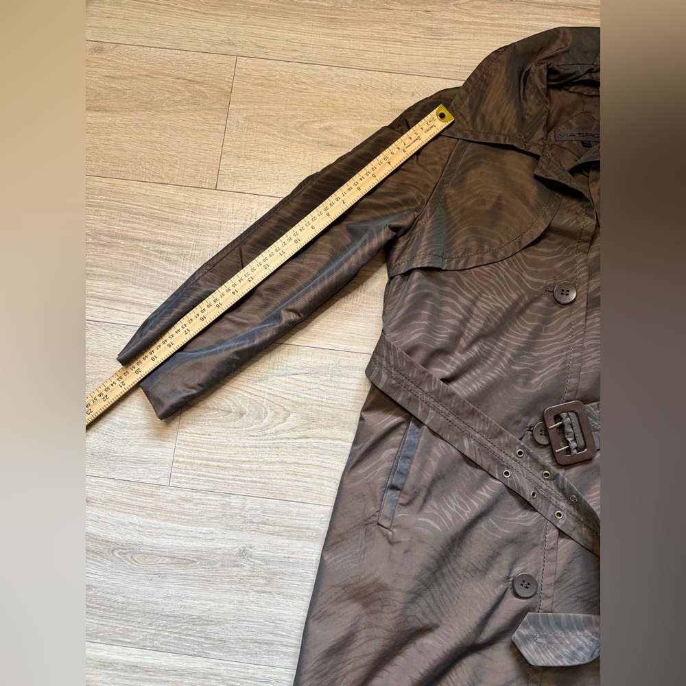 Via Spiga Brown Zebra Jacquard Trench Coat XS Belted Lightweight - Picture 12 of 13